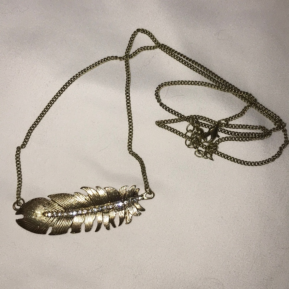 Gold Feather with Diamonds Necklace